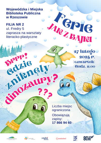 Grafika promująca warsztaty dla dzieci Brrr Gdzie zniknęły dinozaury